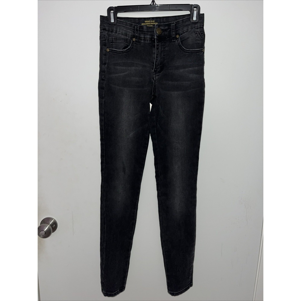 Versace 19-69 Italy Designer Quiet Luxury Jean Skinny Black 26/2 Mid Rise